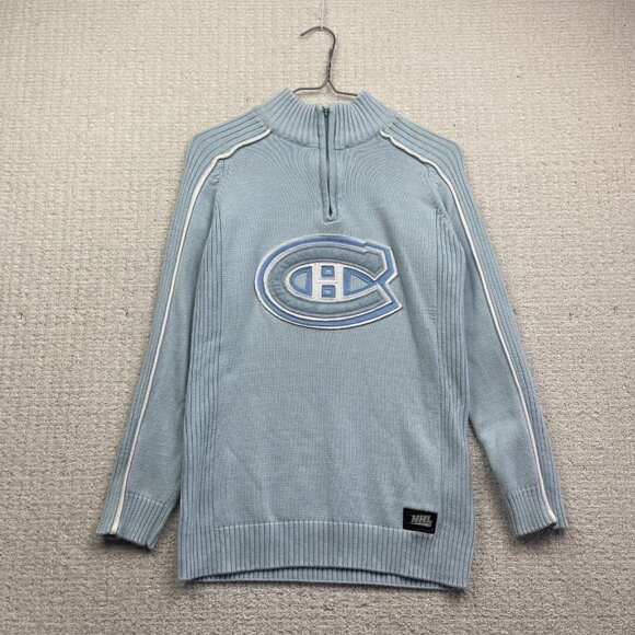 VTG Montreal Canadiens Baby Blue Full Zip Knit Jacket Wom M Ilanco NHL Hockey** - Picture 1 of 13